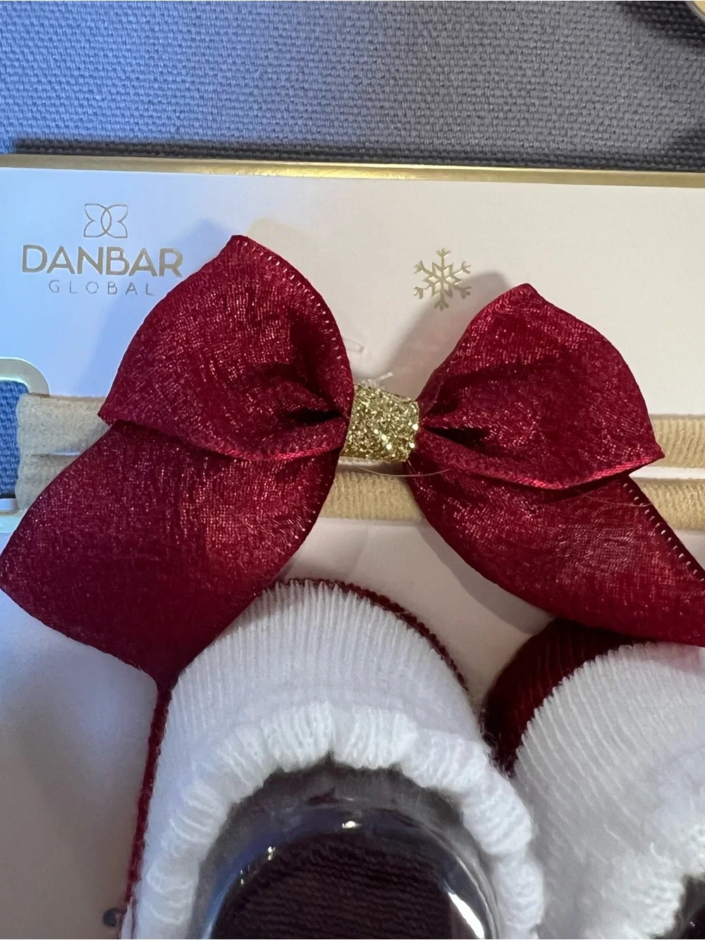 Baby Girls Bow & Flower Knit Socks & Headband 6 Piece Set - Red, Beige, Gold